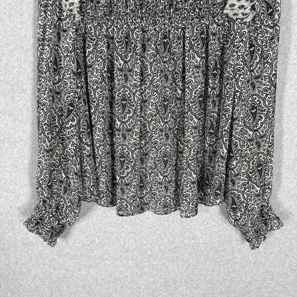 Zara Blouse Large Paisley Ruffle Smocked Cottage Coquette Feminine Babydoll Boho - Picture 3 of 12